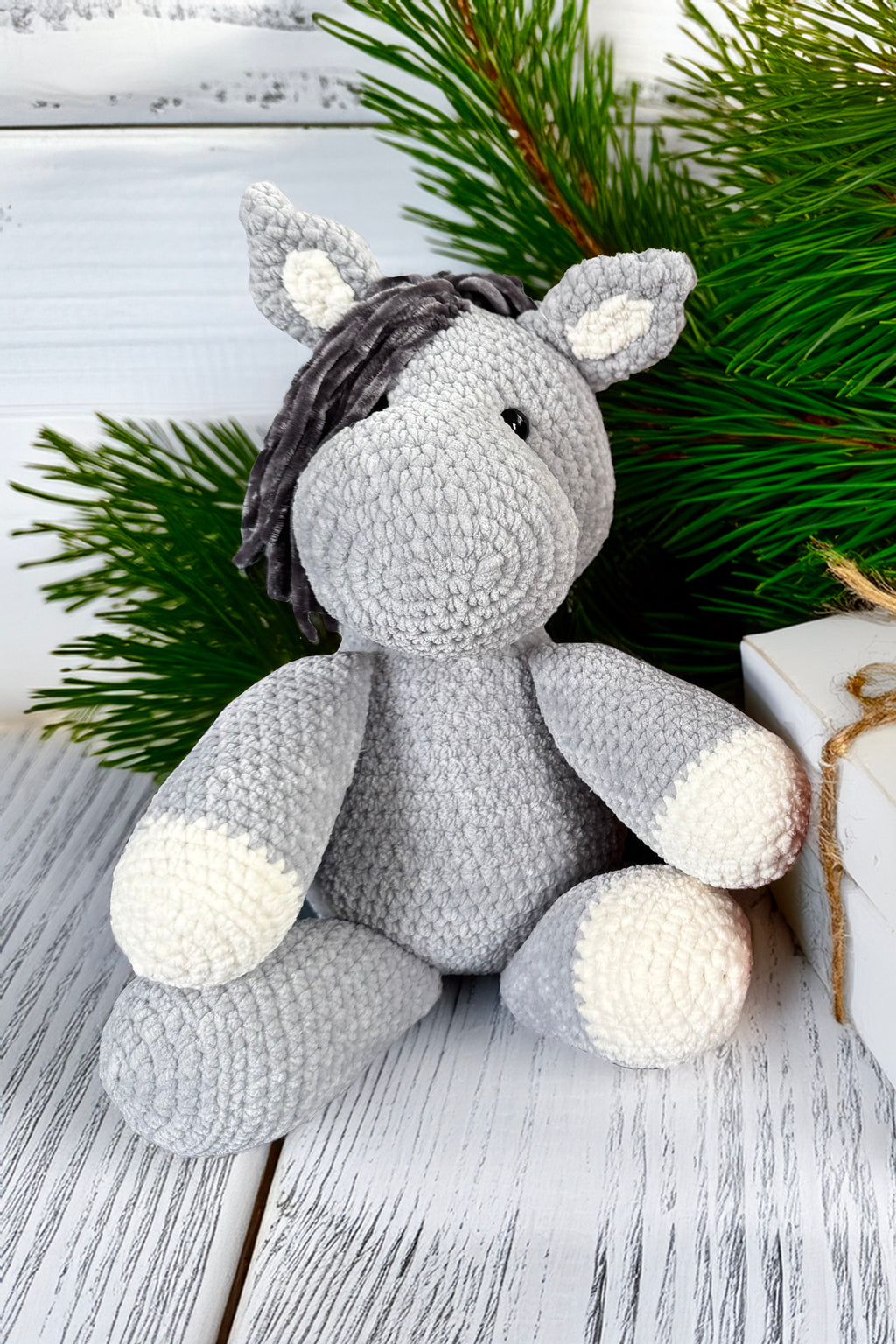 Customizable Crochet Pony - Light Gray
